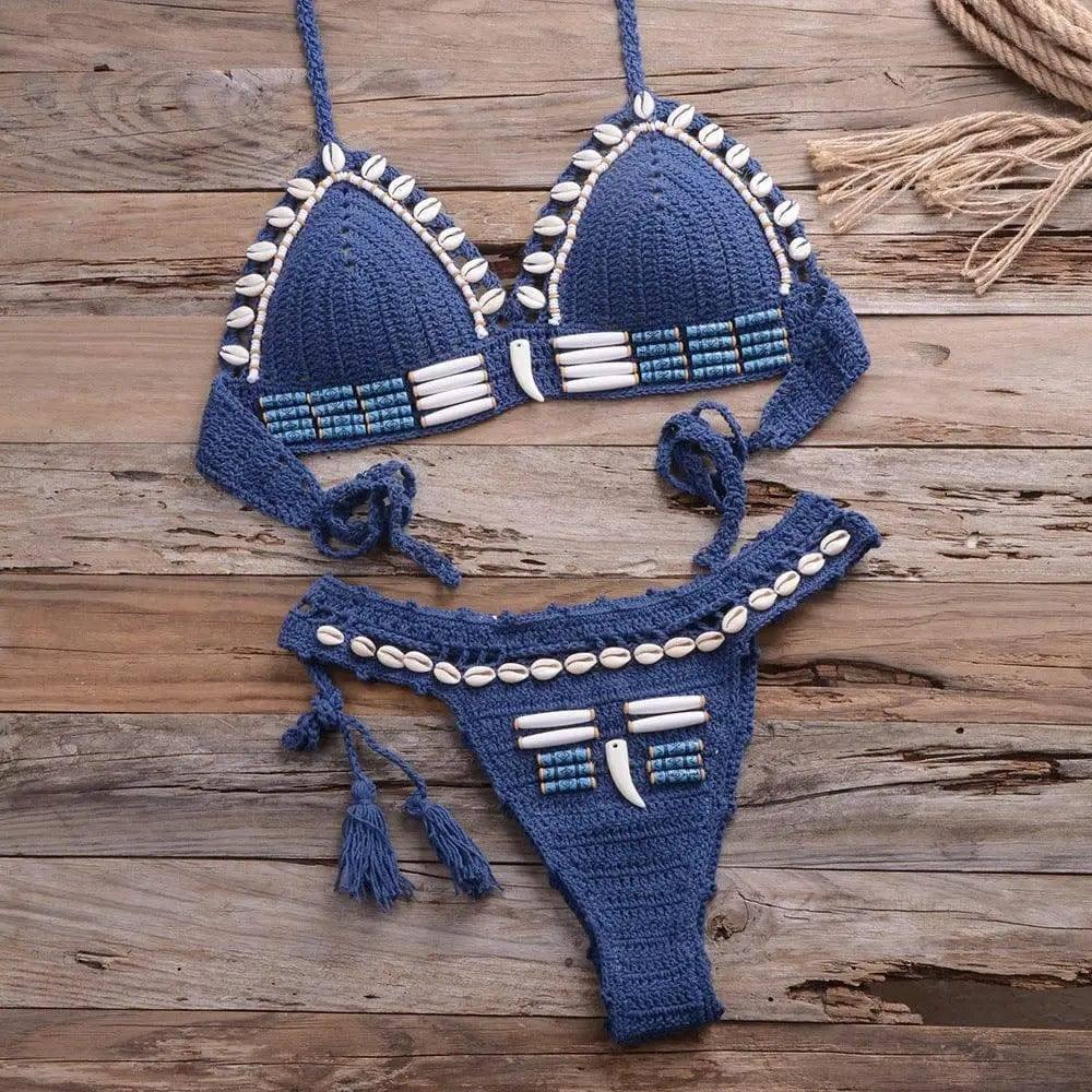 Swimwear women crocheted swimwear-Blue-4