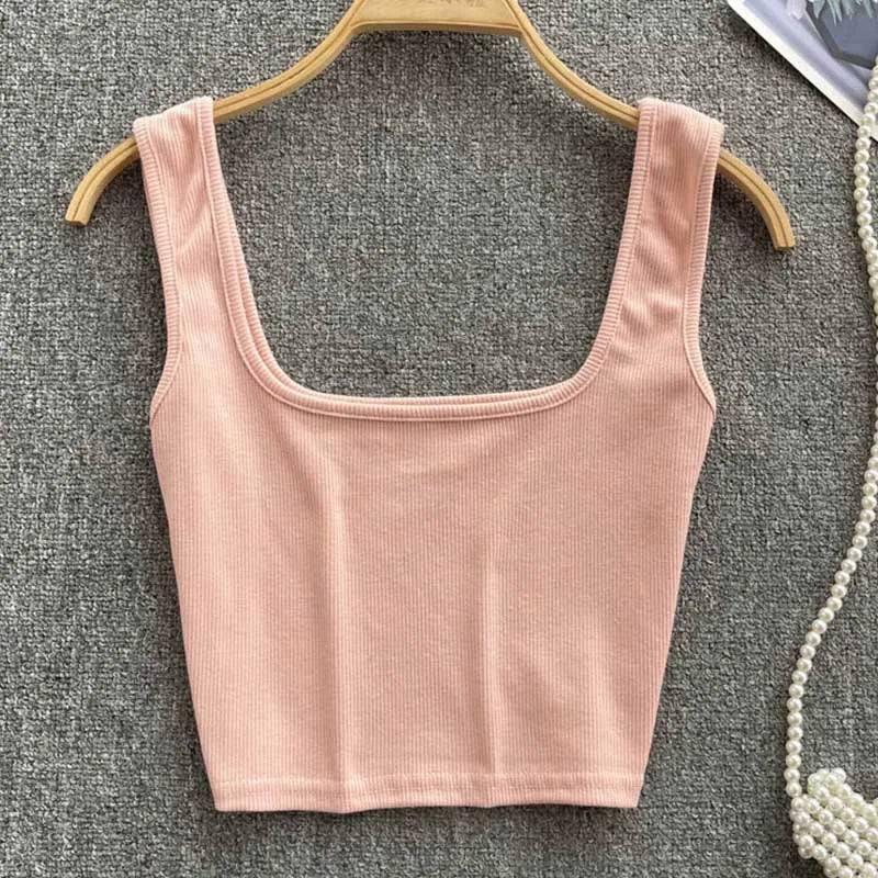 Tank Top Women Backless Y2k Top Slim Fit Bottoming-Pink-11