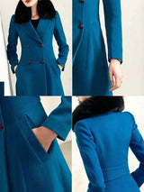 Temperament Double Breasted Solid Woolen Collar Woolen Coat-6