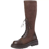 Thick-soled Thinner Lace-up Knight Boots Women Are Small But-3