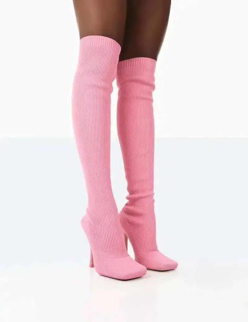 Thigh High Boots Women Over The Knee Long Boots Fashion-Pink-6