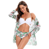 Three Piece Bikini Swimsuit Mesh Shawl Split Swimsuit High-Pinkleaves-5