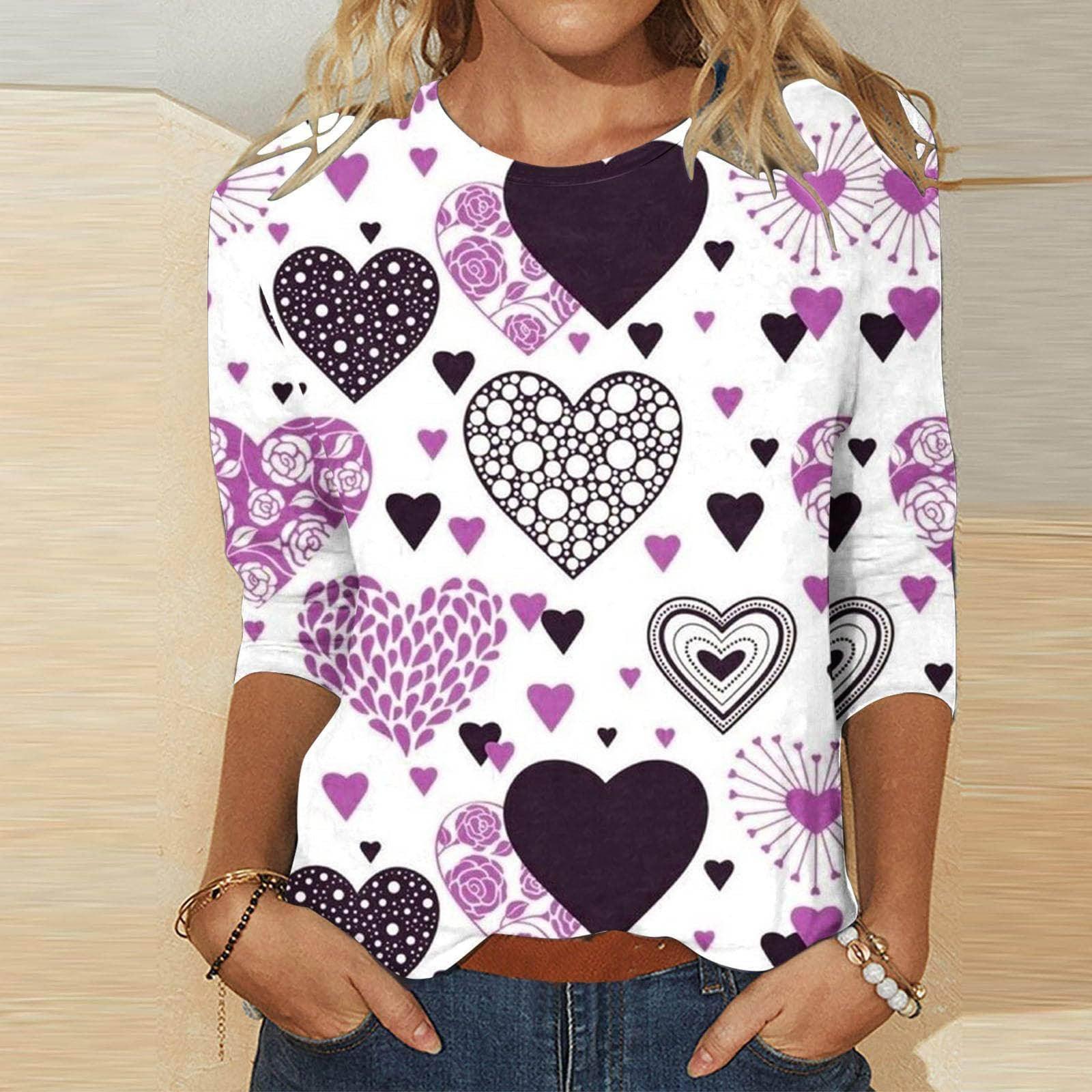 Valentine's Day Female With Hearts Printing Crew Neck-RQ4127508-13