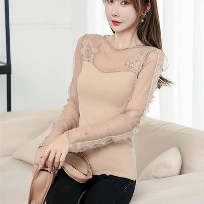 Warm Top Sheer Cutout Small Shirt-Milk Coffee Color-9