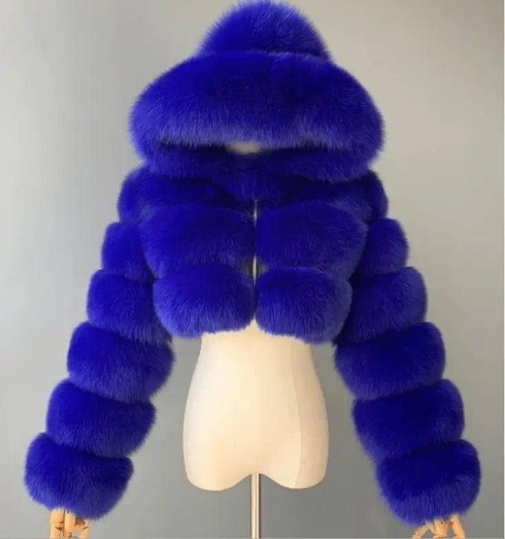 Winter Faux Fur Coat for Women-Blue-2