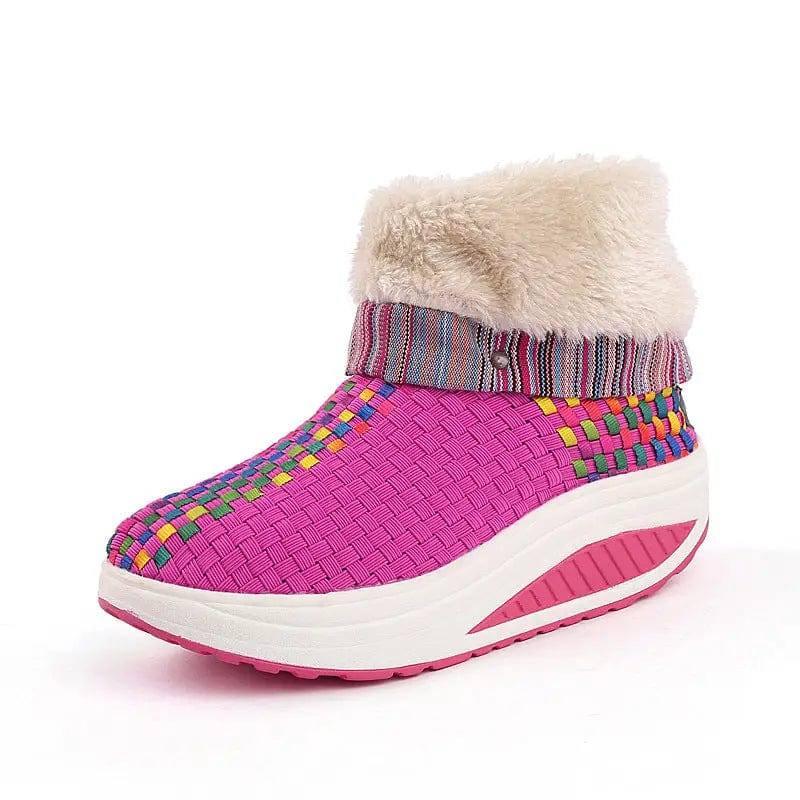 Winter plus velvet sneakers women Korean knitting-Pink-5