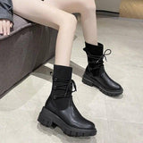 Women Fashion Short Tube Strap Elastic Ankle Boots-Black1-3