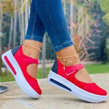 Women Fashion Vulcanized Sneakers Platform Solid Color Flats-Red-2