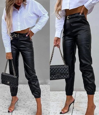 Women's Casual PU Length Leather Pants-3