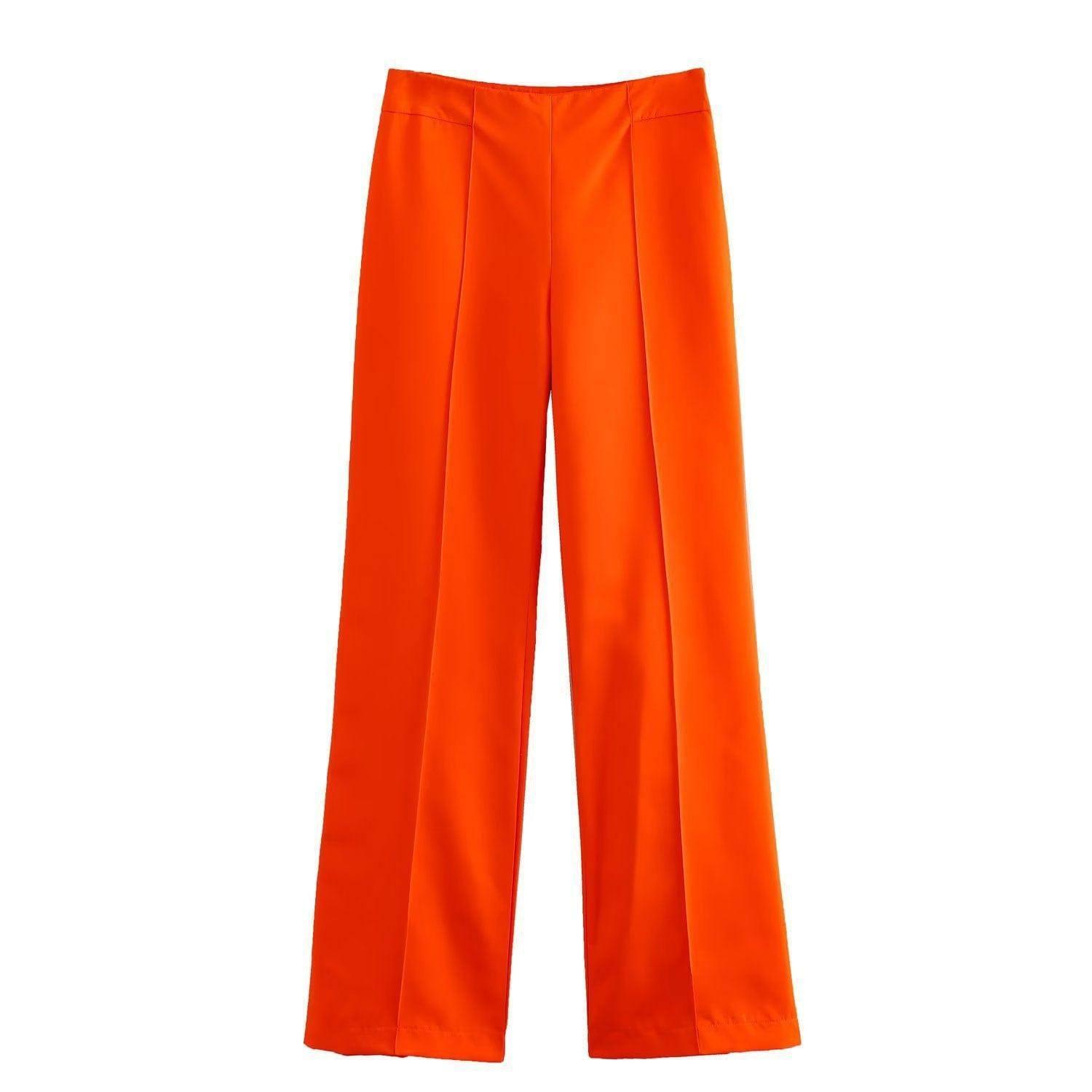 Women's Clothing With Belt Casual Suit Jacket Pants-Orange Pants-8