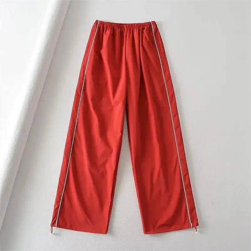 Women's Drawstring Striped Quick-drying Casual Pants-Red-7