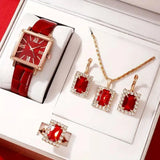 Women's Fashion All-match Diamond Belt Quartz Watch 4-piece Set-5