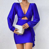 Women's Fashion Casual Irregular Dress-Blue-6