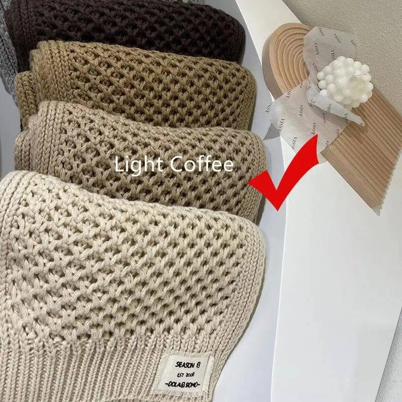 Women's Fashion Crochet Hollow Solid Color Scarf-Light Coffee-4