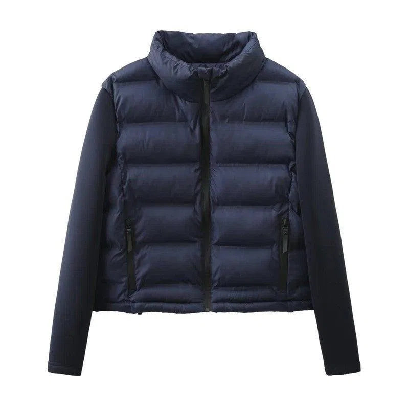 Women's Fashion Petite Cotton-padded Coat Jacket-High Version Navy Blue-9