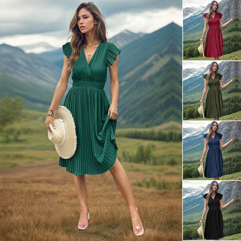 Women's Fashion V-neck High Waist Dress-1