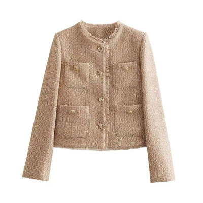 Women's Fashion Woolen Solid Color Casual Top Short Coat-2