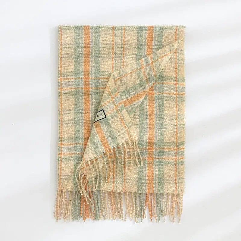 Women's Fashionable Plaid Printed Tassel Shawl Warm Scarf-B3-7