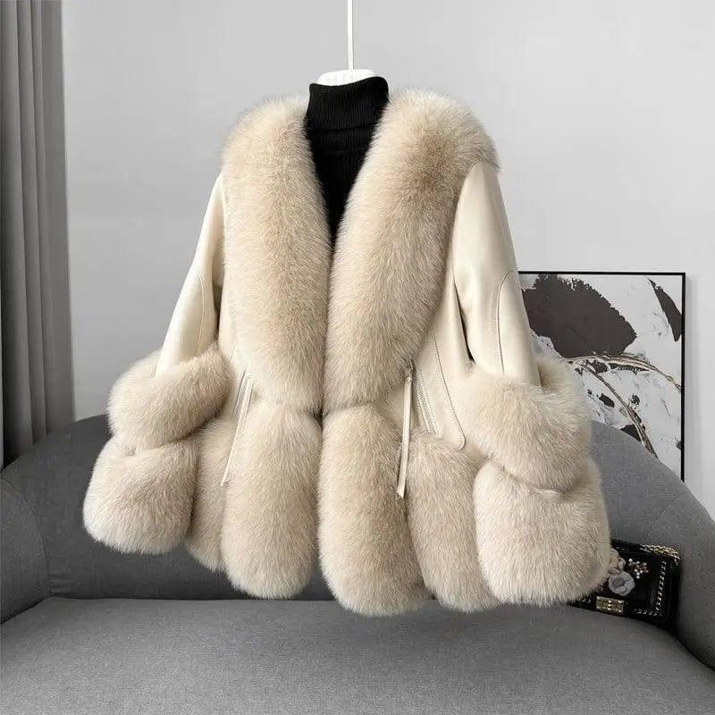 Women's Fur Coat A Young Down Jacket Thickened To Keep Warm-Milk tea color-1