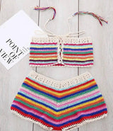 Women's Handmade Color Striped Bikini Swimsuit-Redsuit-2