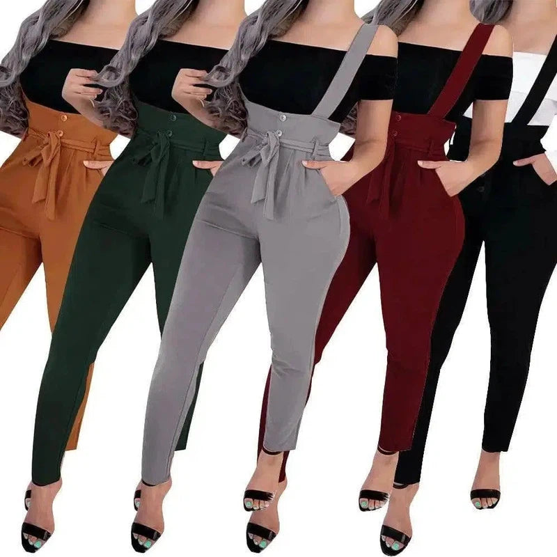 Women's high waist casual jumpsuit suspenders-6