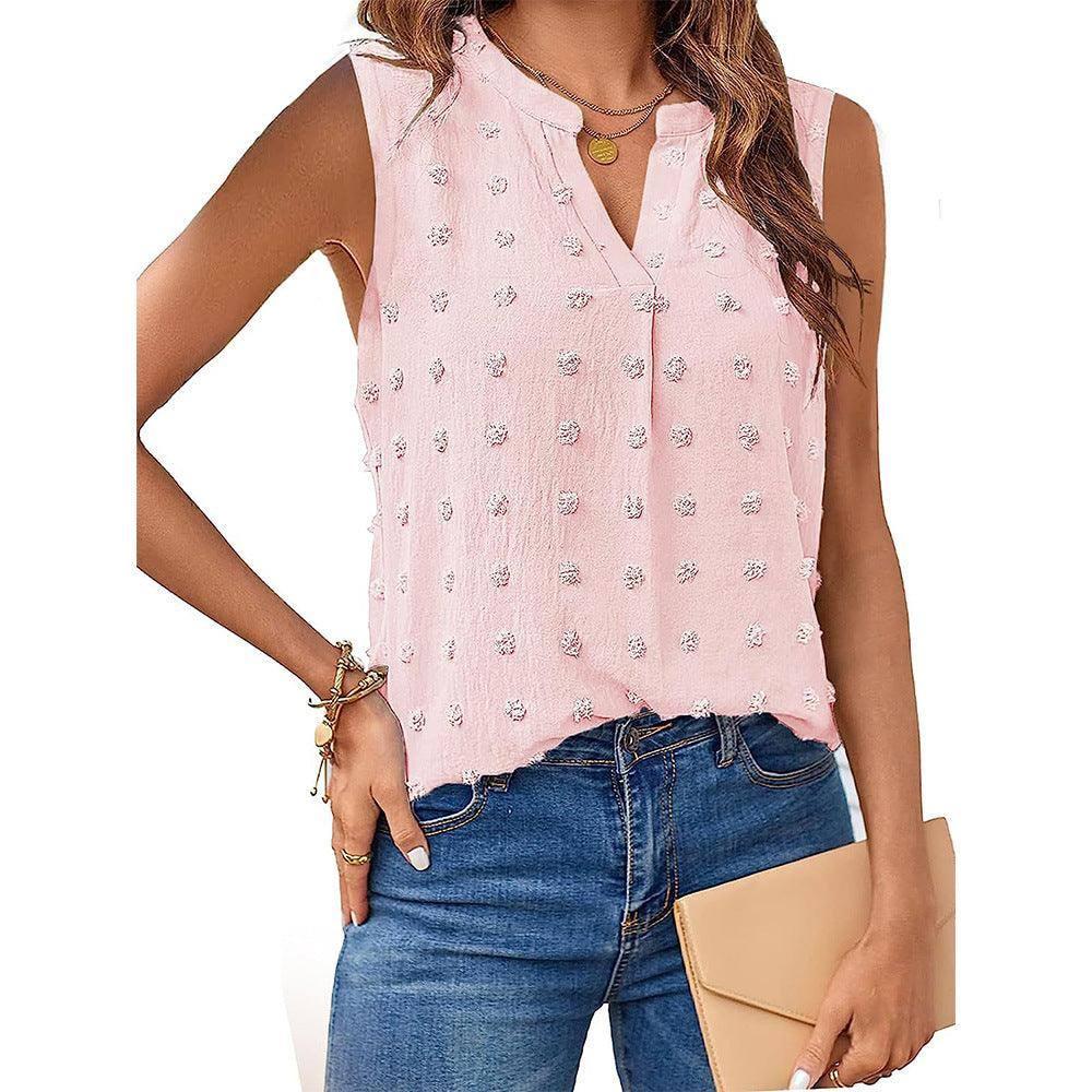 Women's Jacquard Sleeveless V-neck Vest-Pink-10