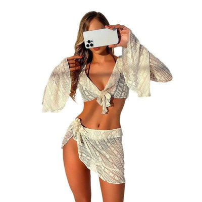 Women's Long-sleeved Blouse Bikini Swimsuit-5