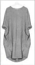 Women's Loose Casual Pocket Long Sleeve Dress-Grey-4