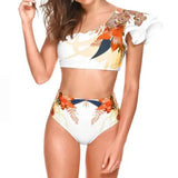 Women's Two-piece Swimwear Floral Print Swimsuit Bikini-Red-7