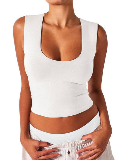 Women's Slim-fit U-neck Sleeveless Vest Top-White-6