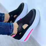 Women's Sneakers Summer Ladies Casual Low Wedge-Black-4