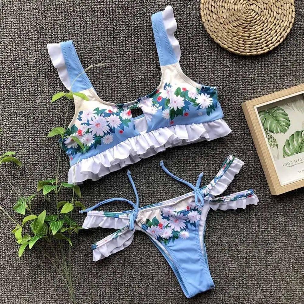 Women's split bikini with leaf print-B-2