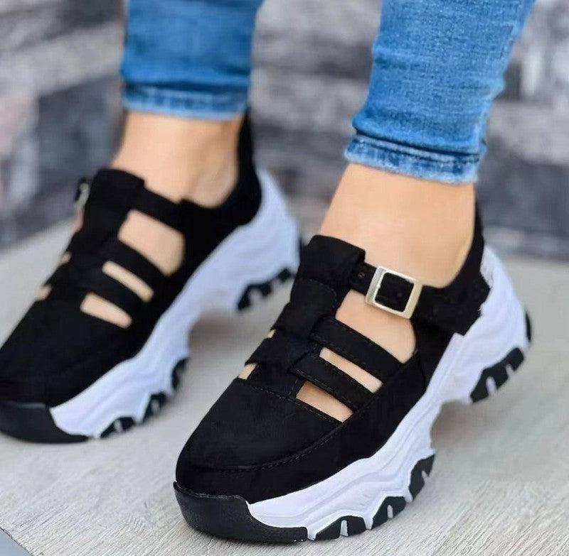 Women's Sports Shoes Buckle Thick-soled Flat Shoes Summer Sandals-Black-2