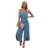 Women's Summer Ninth Loose Jumpsuit Wide Leg Pants-Blue-2