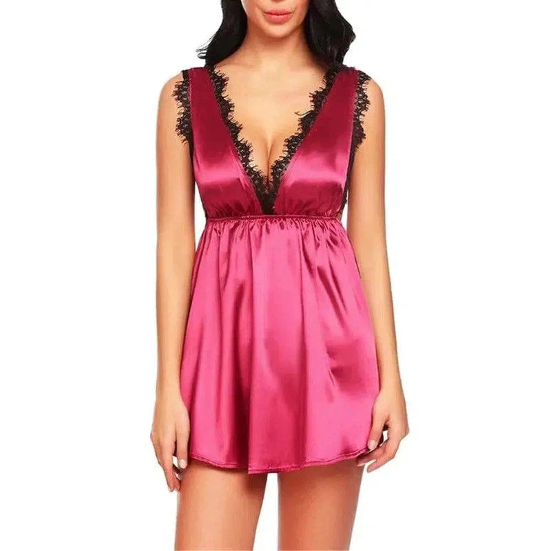 Women Bra Nightdress Nightwear Lingerie Nightwear-WineRed-2