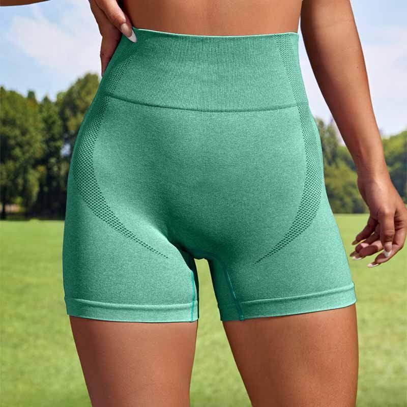 Women Sport Seamless Short Leggings High Waist Elastic Solid-Green-3