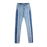 Women Stretch White tassels Jeans With High Waist Elasticity-Blue-2