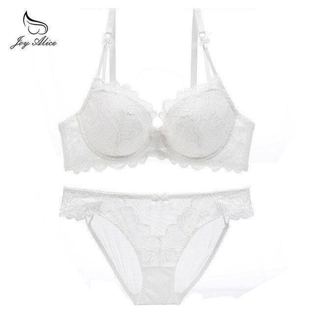 Womens Lace Bra Brief Sets Seamless Push up Bras White Black-white-11