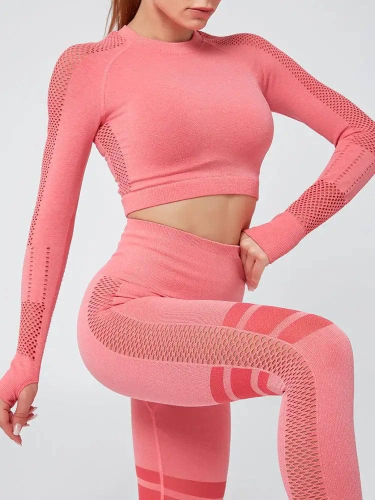 Yoga Crop Top Seamless Yoga sets-Light pink set-25