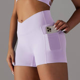 Yoga Shorts With Phone Pocket Design Fitness Sports Pants-XS-14