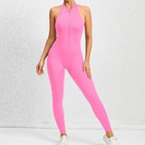 Zippered Yoga Fitness Jumpsuit Sleeveless Tummy Control-Pink-13