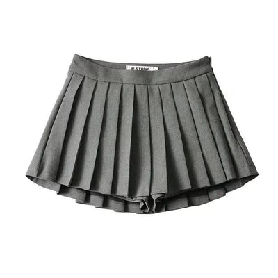 Zoki Women Pleated Skirts High Waist Summer Vintage-Gray-7