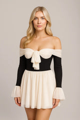 Fargematchende kjole uten skuldre for kvinner