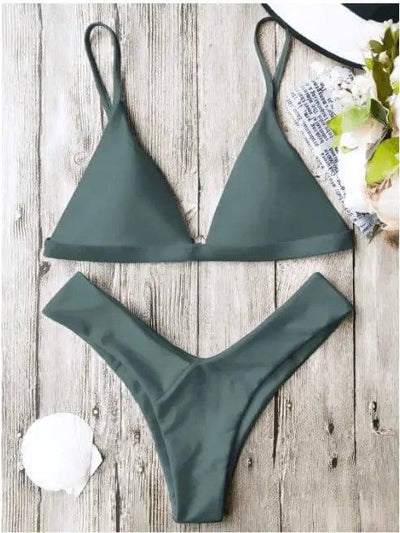 Chic Olive Triangle Bikini Set for Women - Swimwear Essentials-2